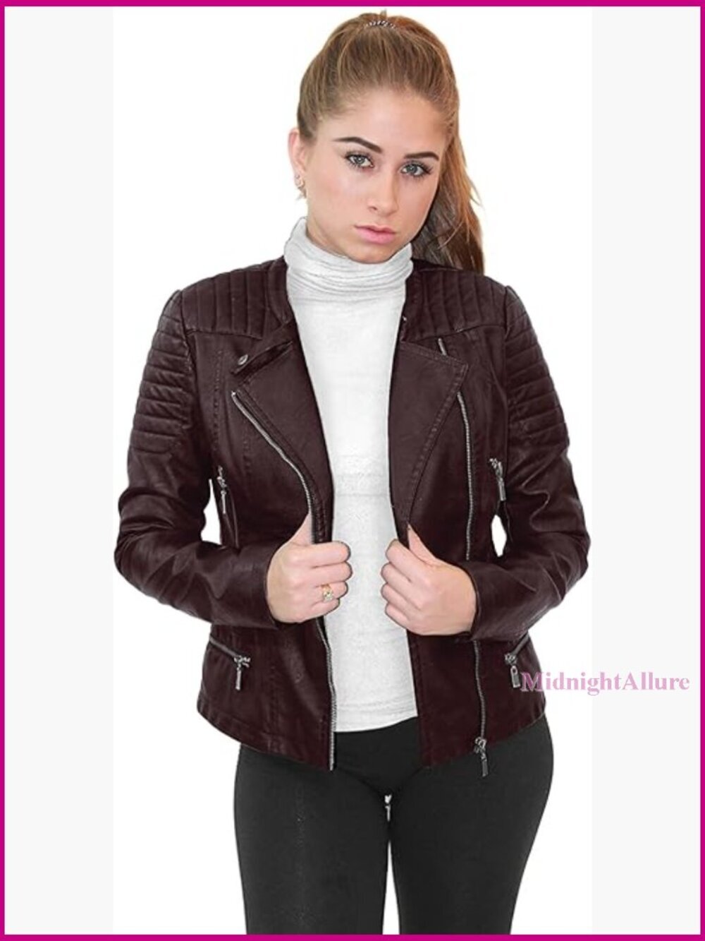 Faux Leather Moto Jacket Zip Up Biker Style Classic Fit